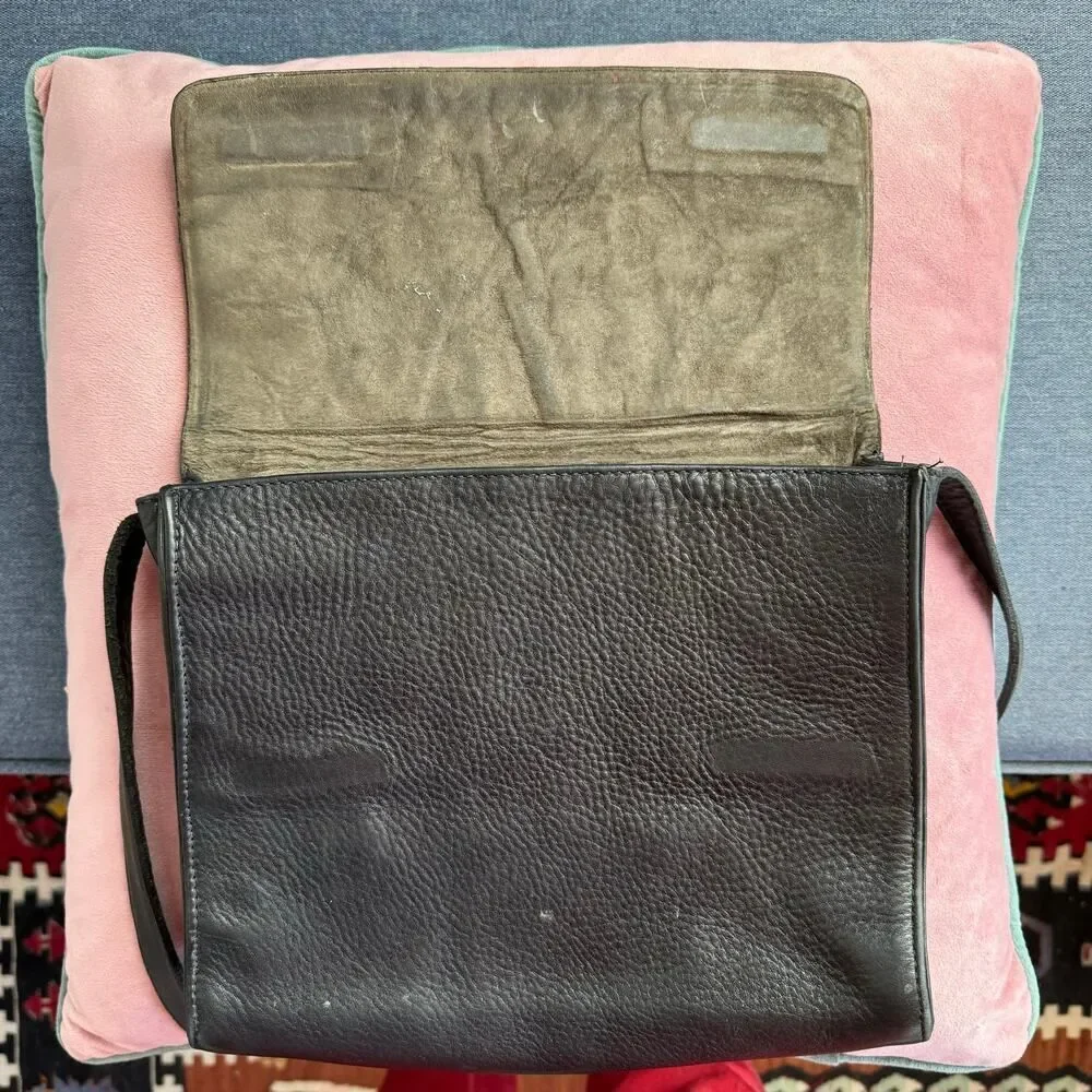 Calleen Cordero Handmade Black Leather & Silver Studded Crossbody Messenger Bag - Picture 4 of 8